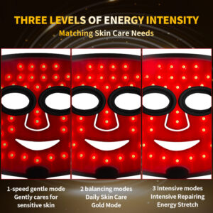 Three levels of light energy intensity for LED mask.