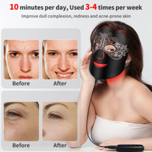 Before and after results of LED therapy for face.