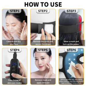 Step-by-step instructions for LED mask usage.